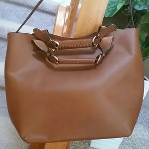 Zara Braided Shopper Cognac color